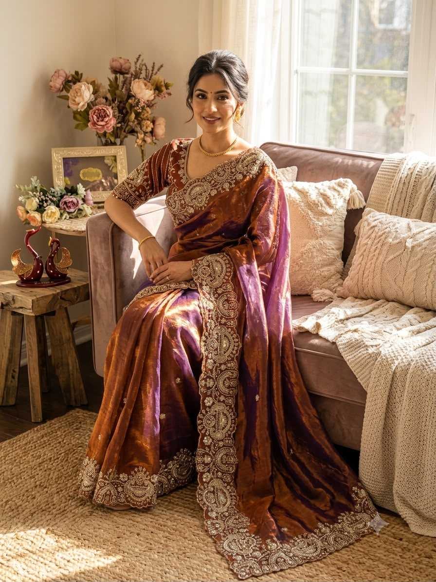 Space Silk Sequence Saree in Blue