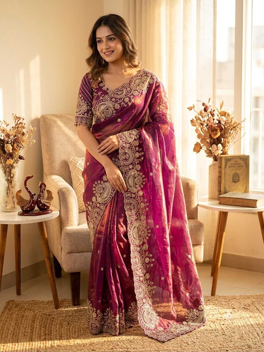 Space Silk Sequence Saree in Blue