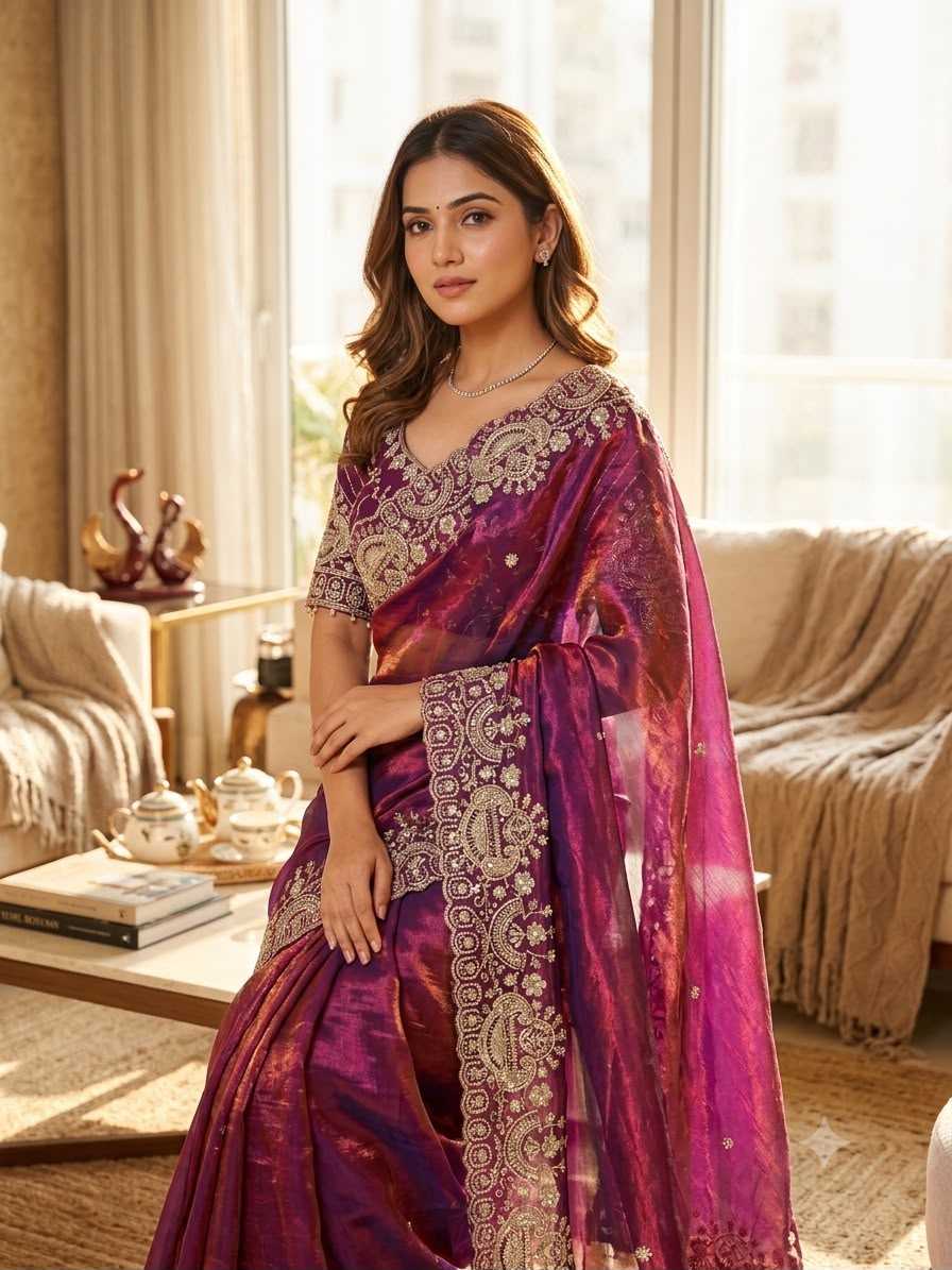 Space Silk Sequence Saree in Blue