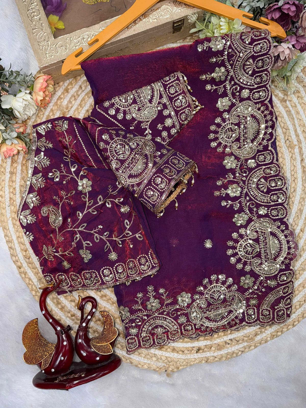 Space Silk Sequence Saree in Blue