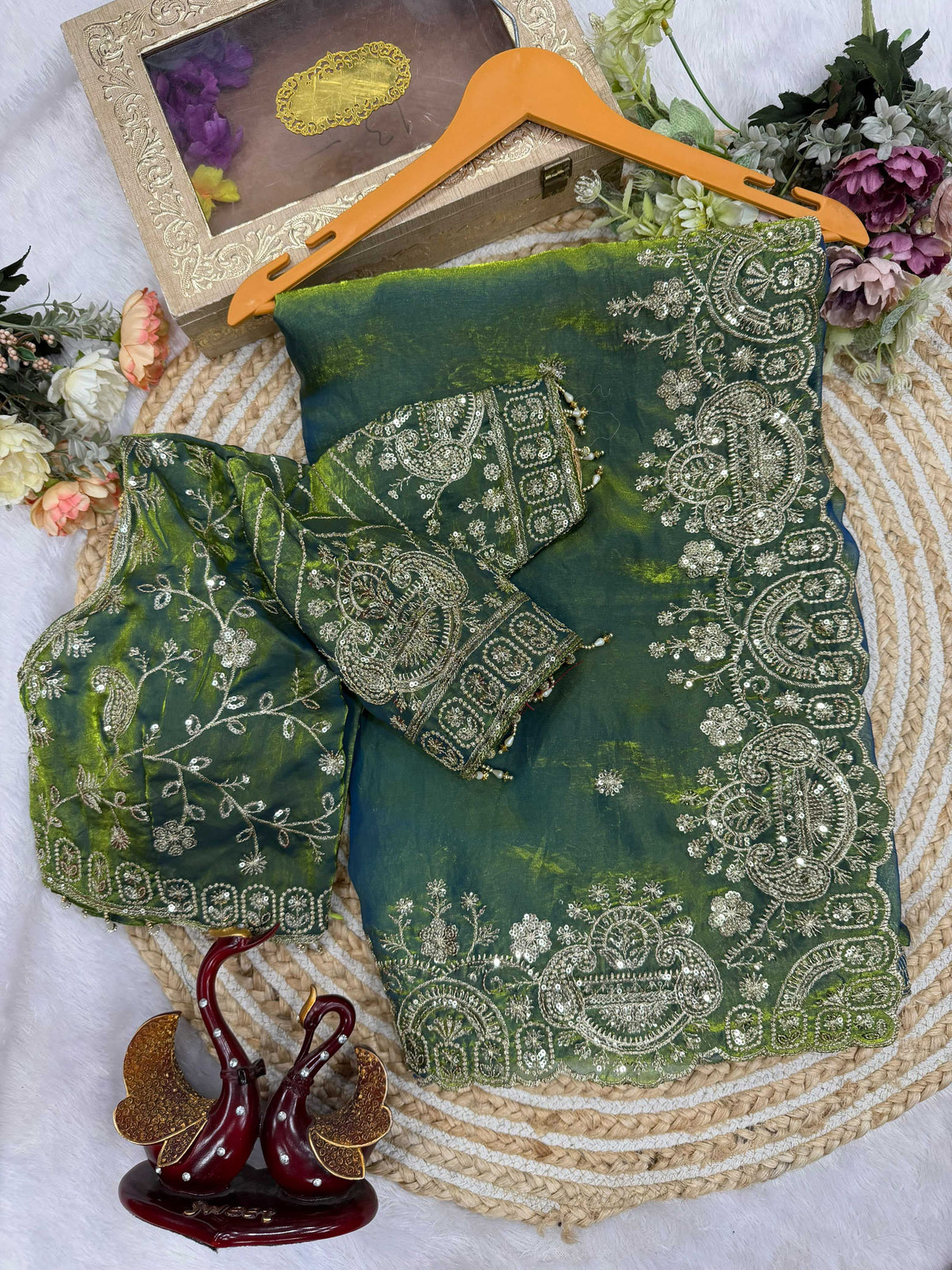 Space Silk Sequence Saree in Blue