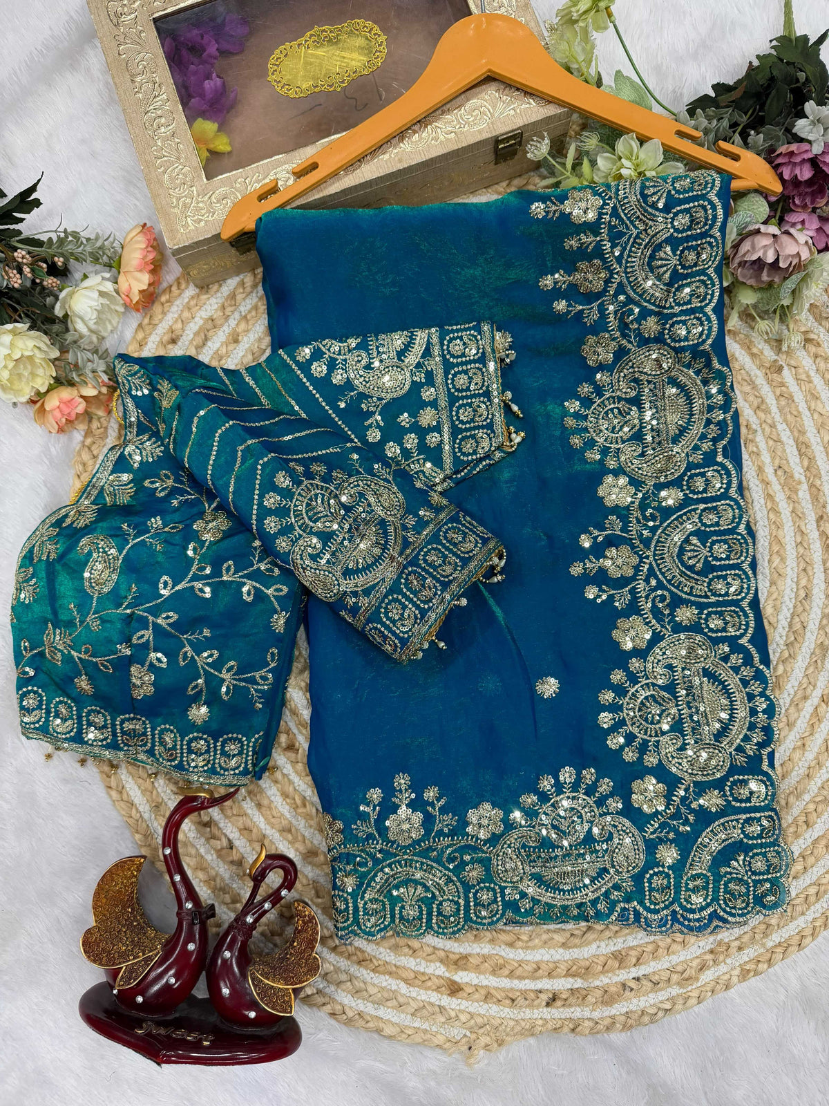 Space Silk Sequence Saree in Blue