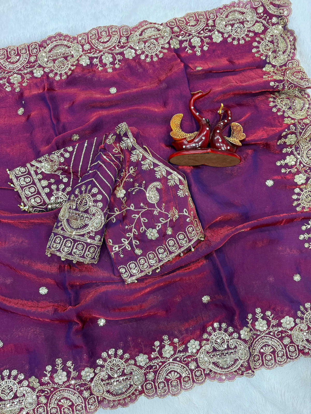 Space Silk Sequence Saree in Blue