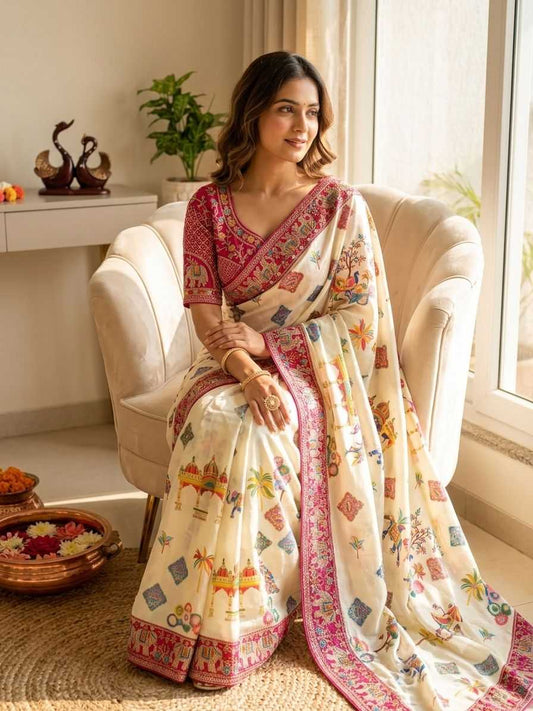 Chinon Silk Printed Saree 5628