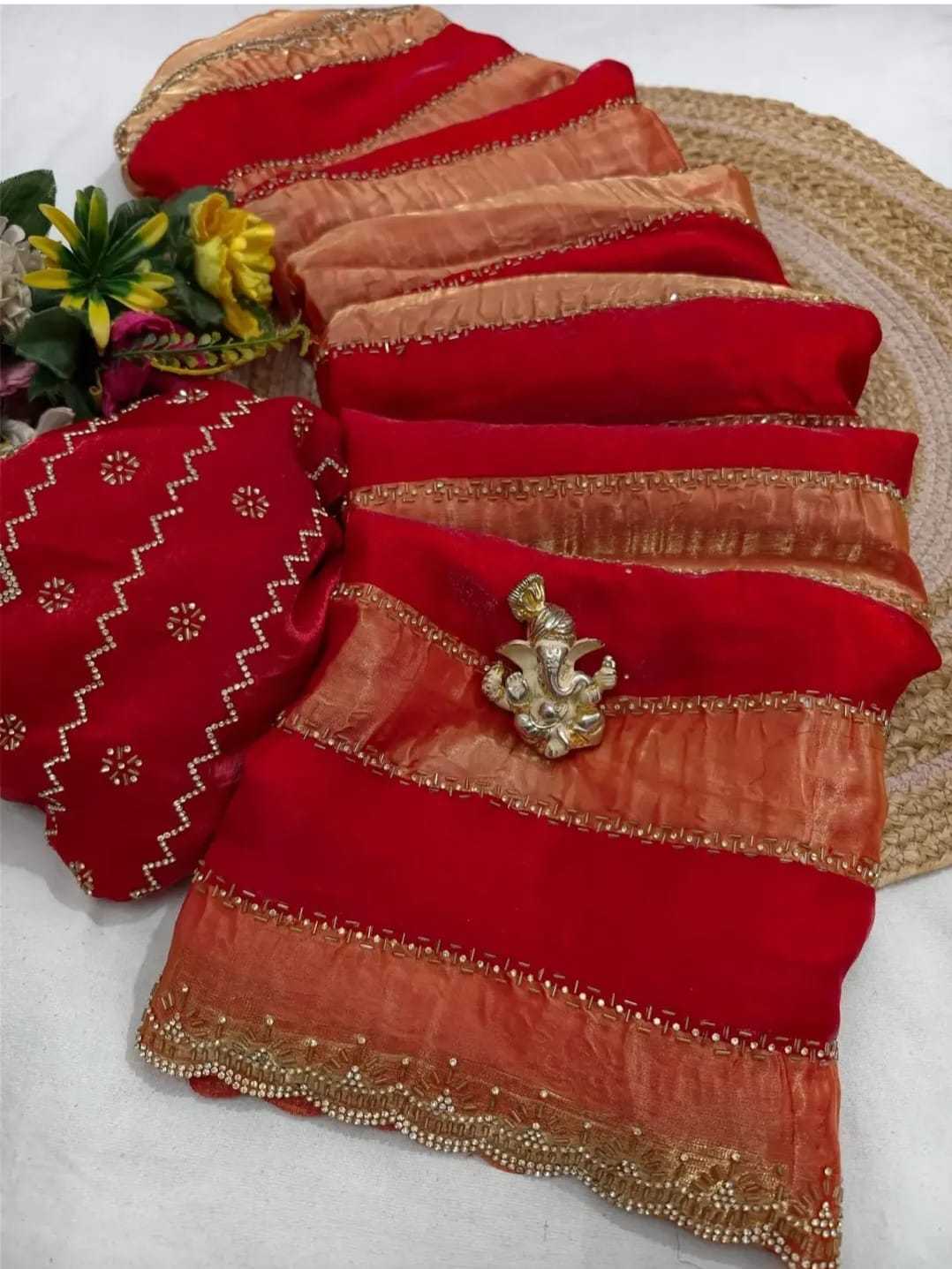 Space Silk Designer Saree in Red