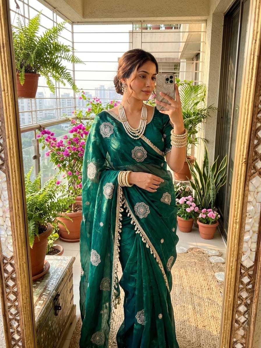 Peon Space Silk Embroidered Saree
