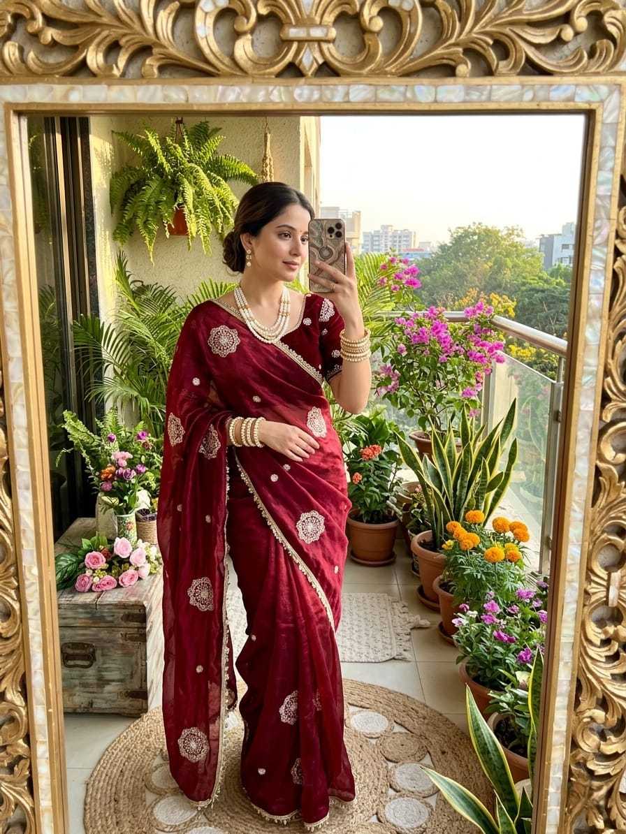 Peon Space Silk Embroidered Saree