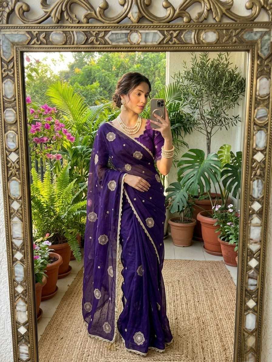 Peon Space Silk Embroidered Saree