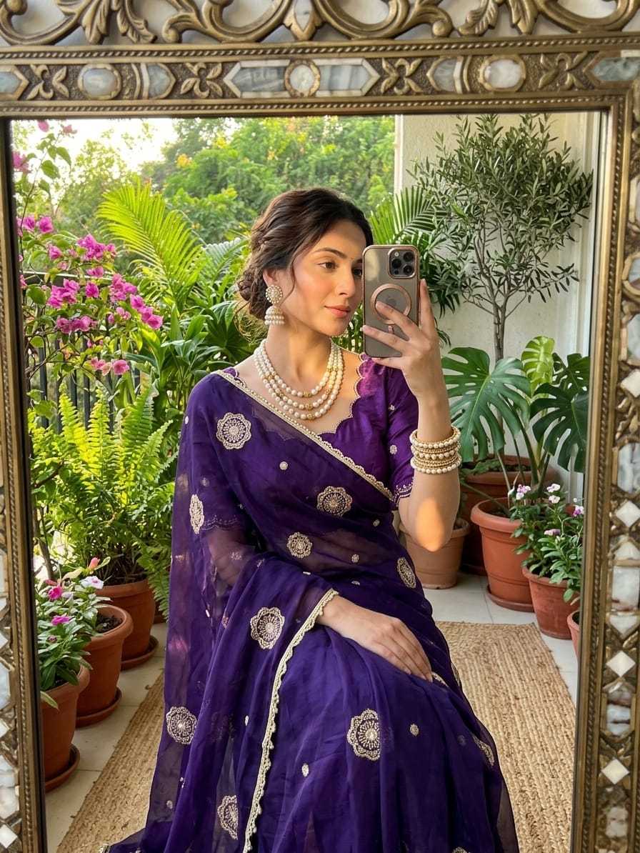 Peon Space Silk Embroidered Saree