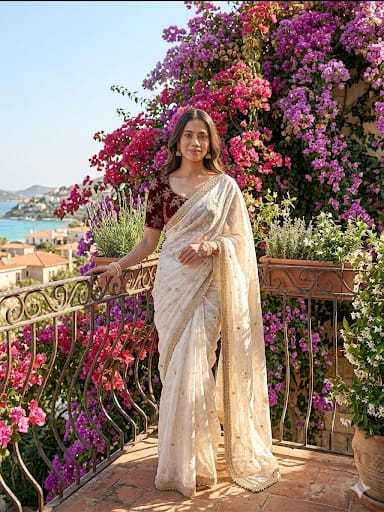 Satin Embroidered Saree