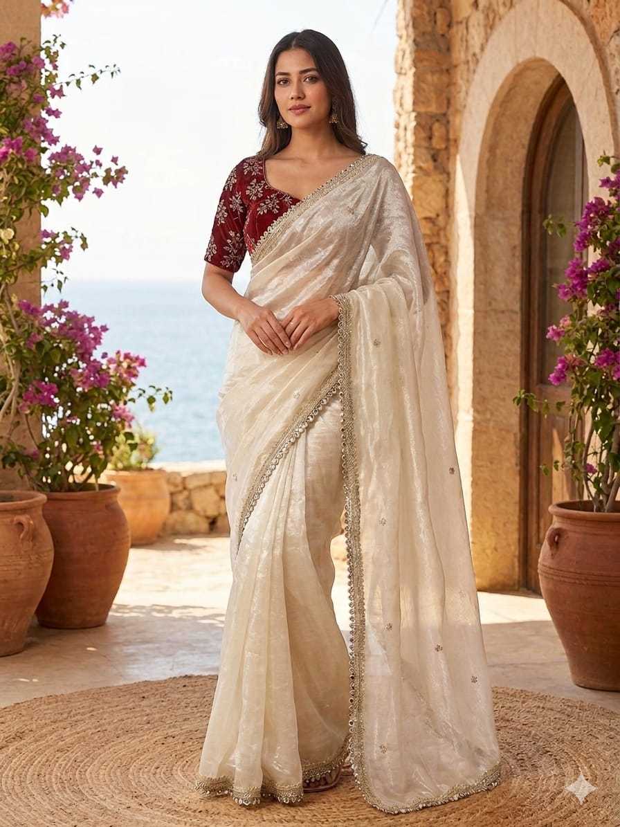 Satin Embroidered Saree