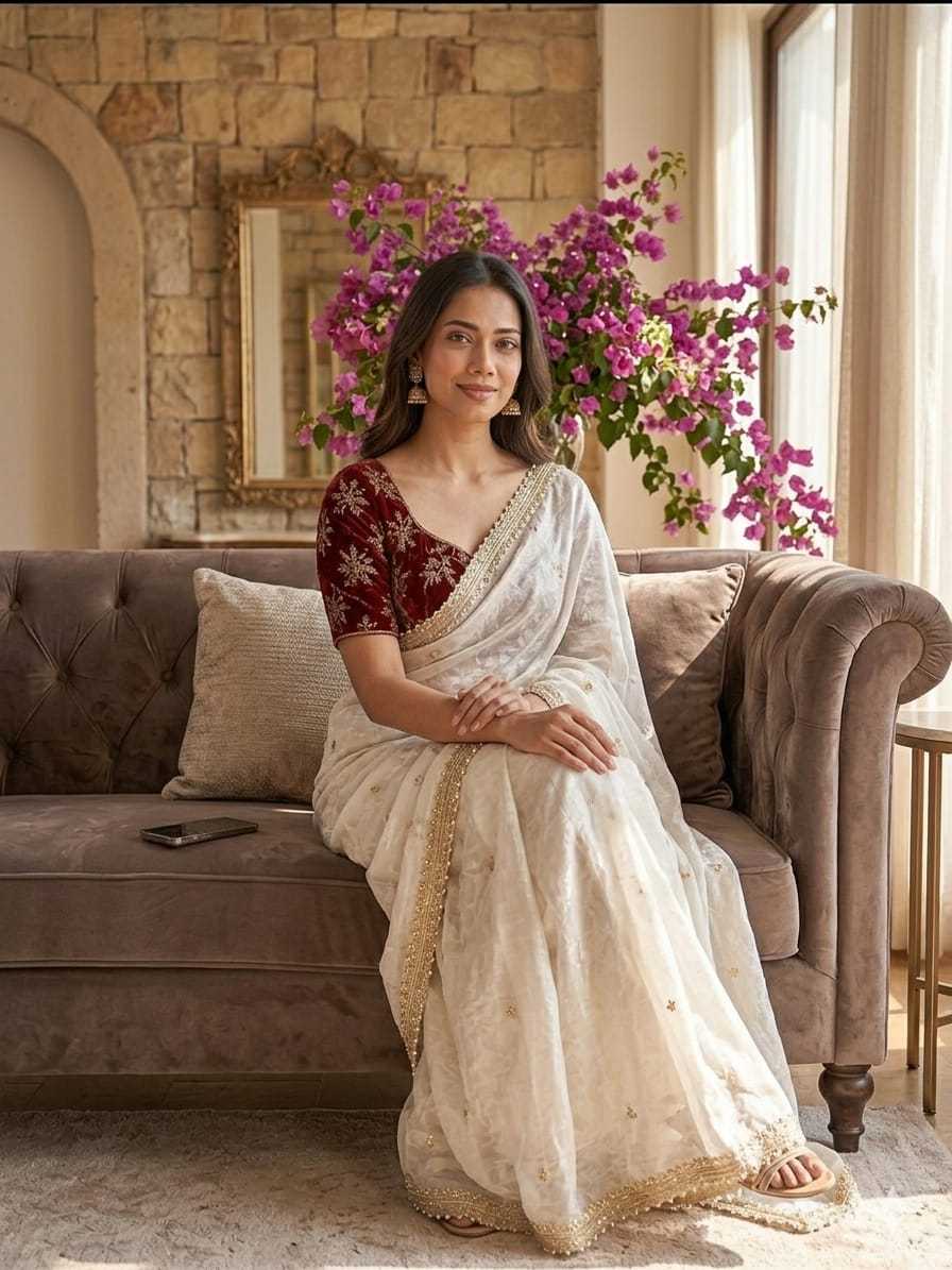 Satin Embroidered Saree