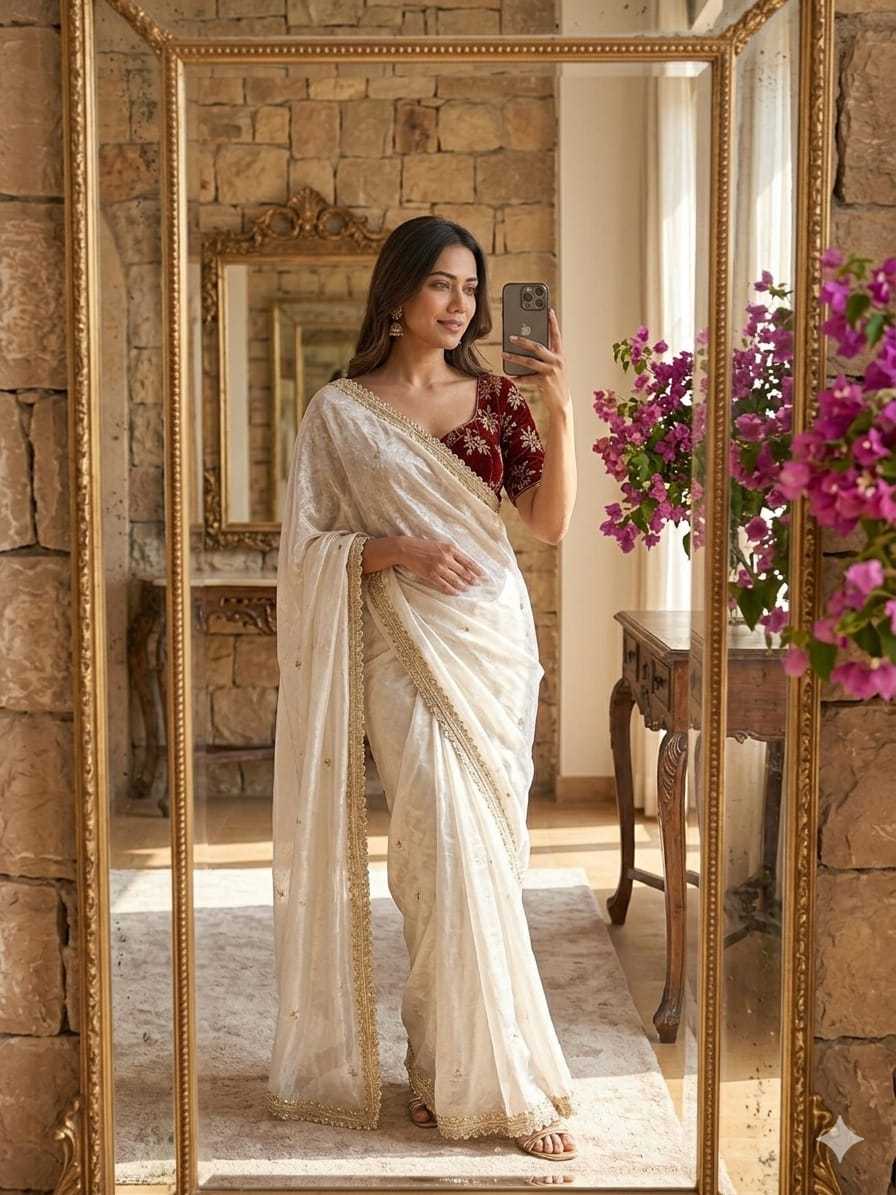 Satin Embroidered Saree