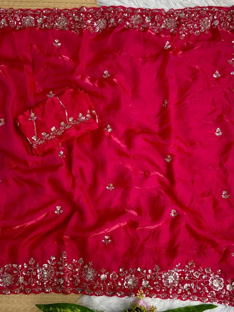 Saffron Georgette Printed Saree