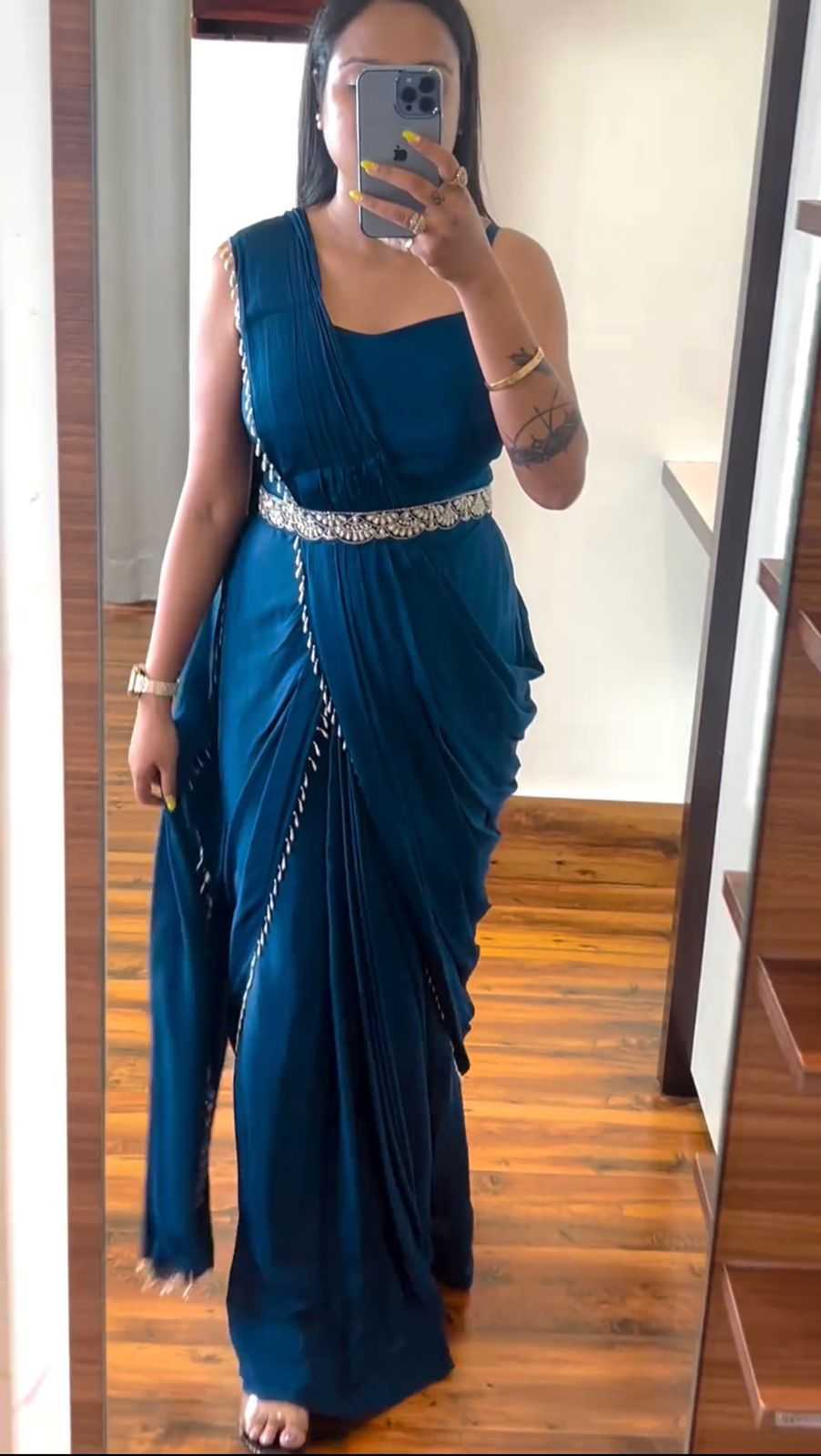Chinon Designer Saree in Navy Blue