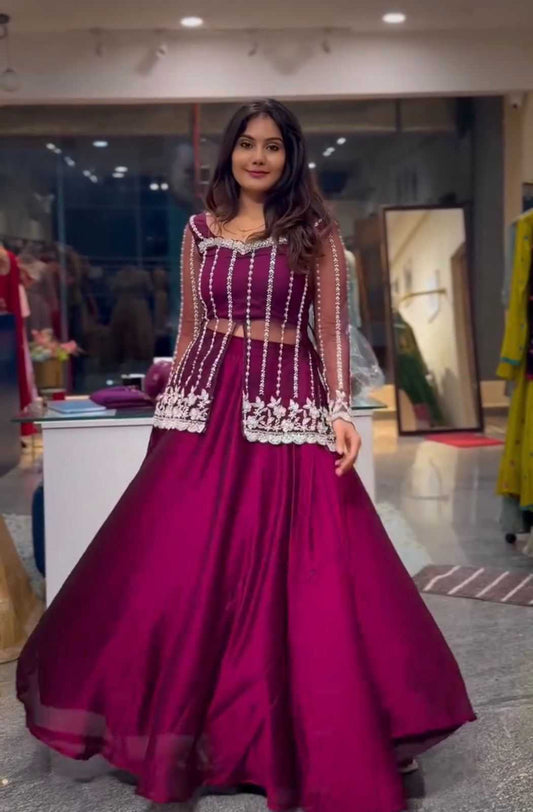 Rangoli Silk Designer Lehenga in Wine