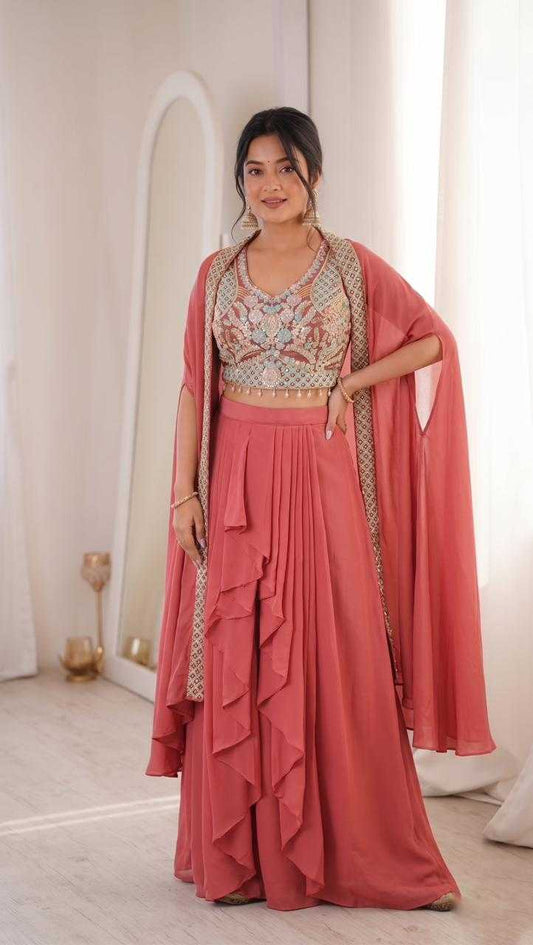 Georgette Sharara Salwar Suit in Violet