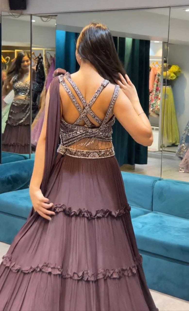 Georgette Embroidered Lehenga 8014