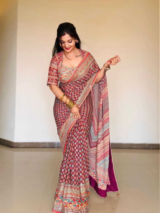 Chinon Printed Saree