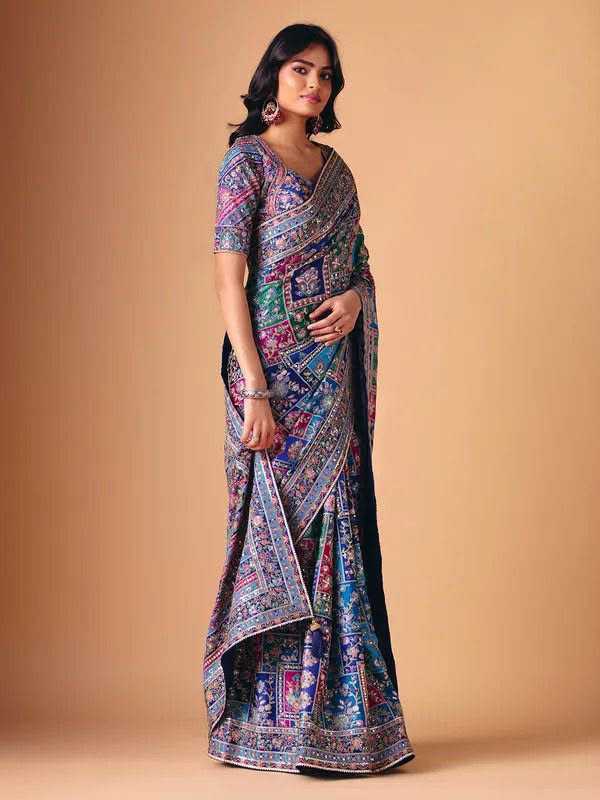 Chinon Designer Saree in Dark Green