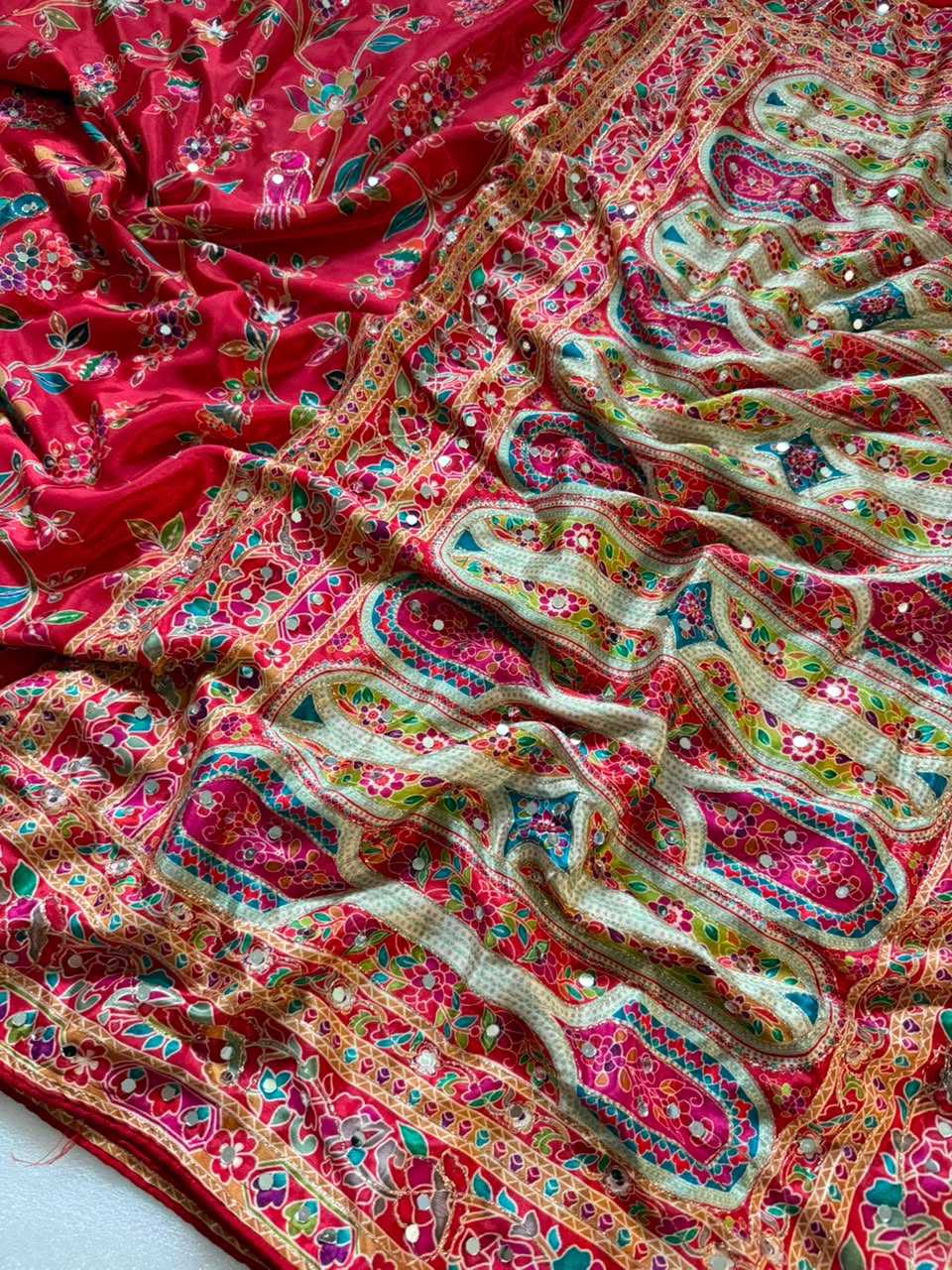 Chinon Designer Saree in Dark Green