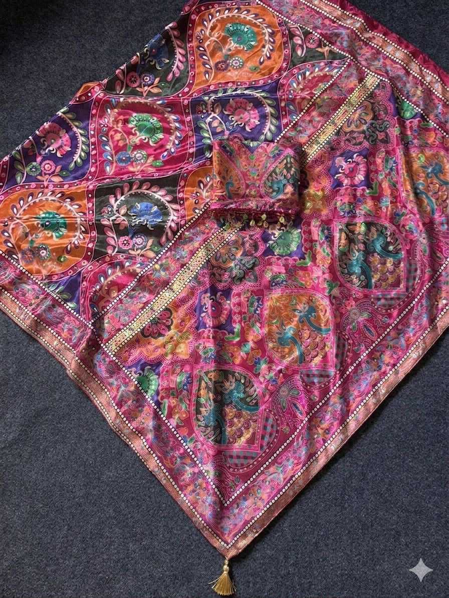 Chinon Designer Saree in Dark Green