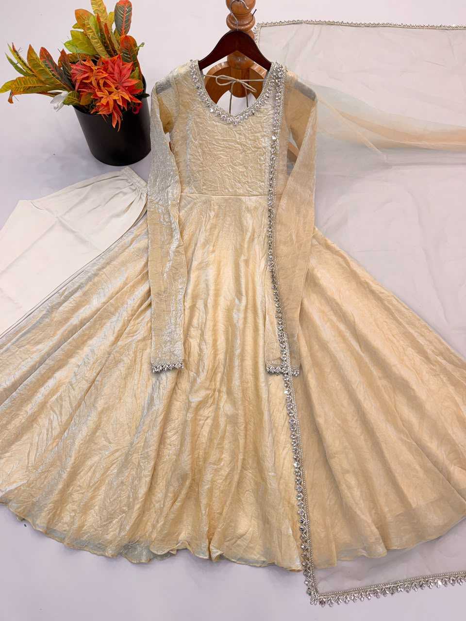 Aaradhya Soft Gold Crush Fancy Gown