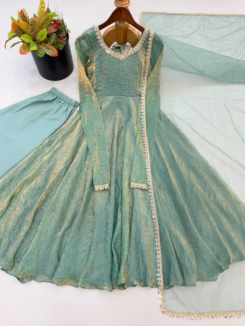 Aaradhya Soft Gold Crush Fancy Gown