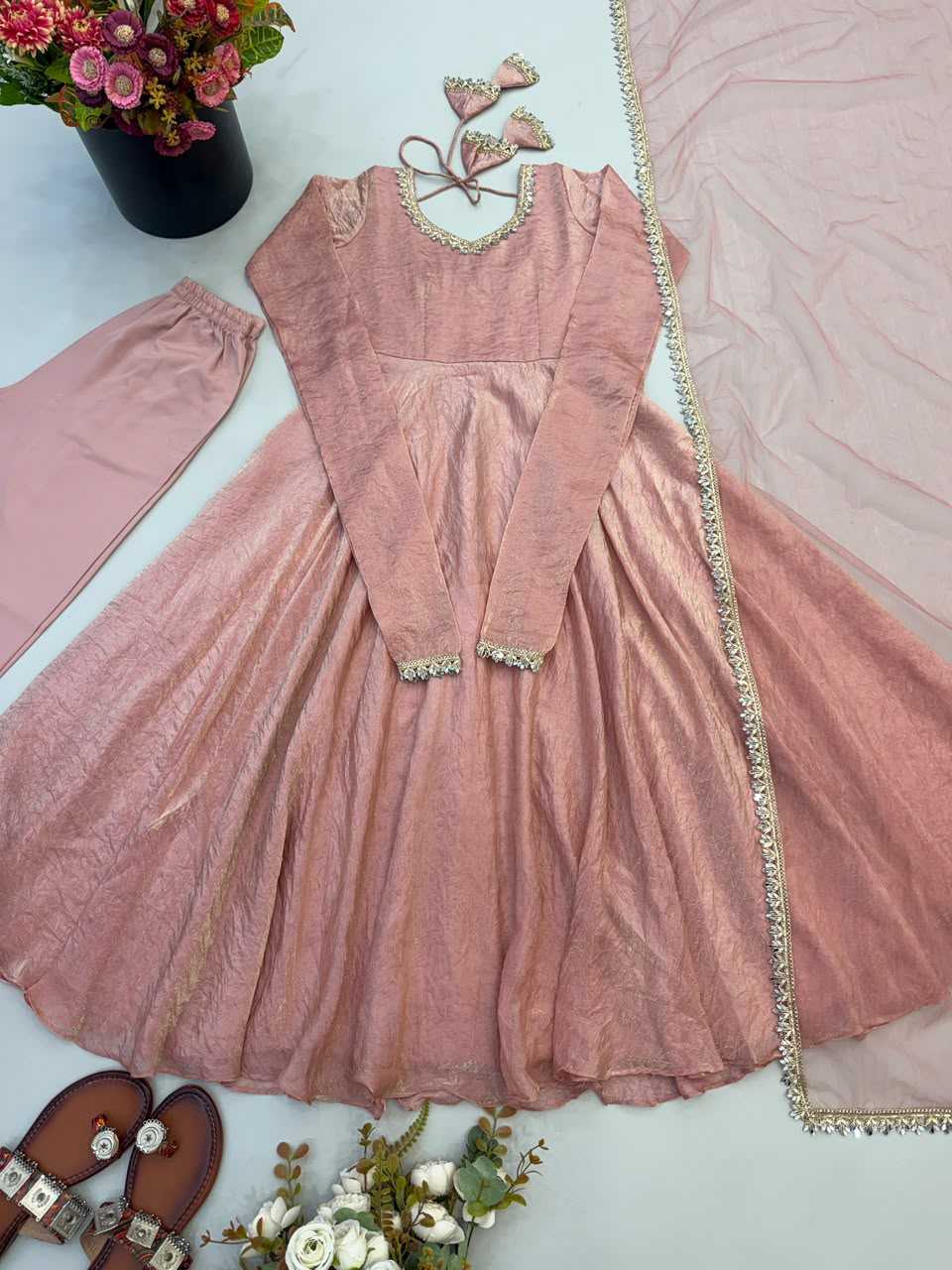 Aaradhya Soft Gold Crush Fancy Gown