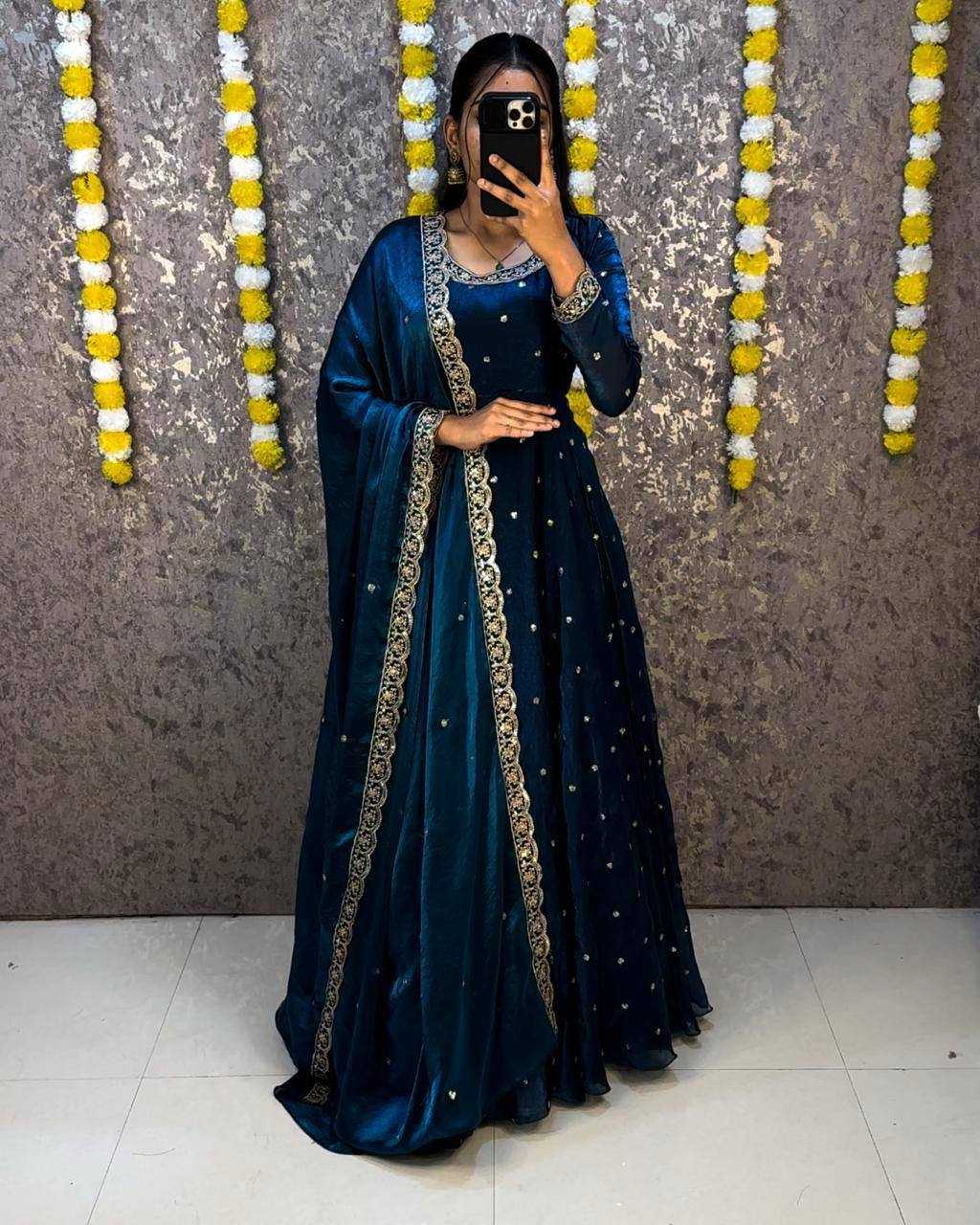 Bakrid Space Silk Embroidery Gown