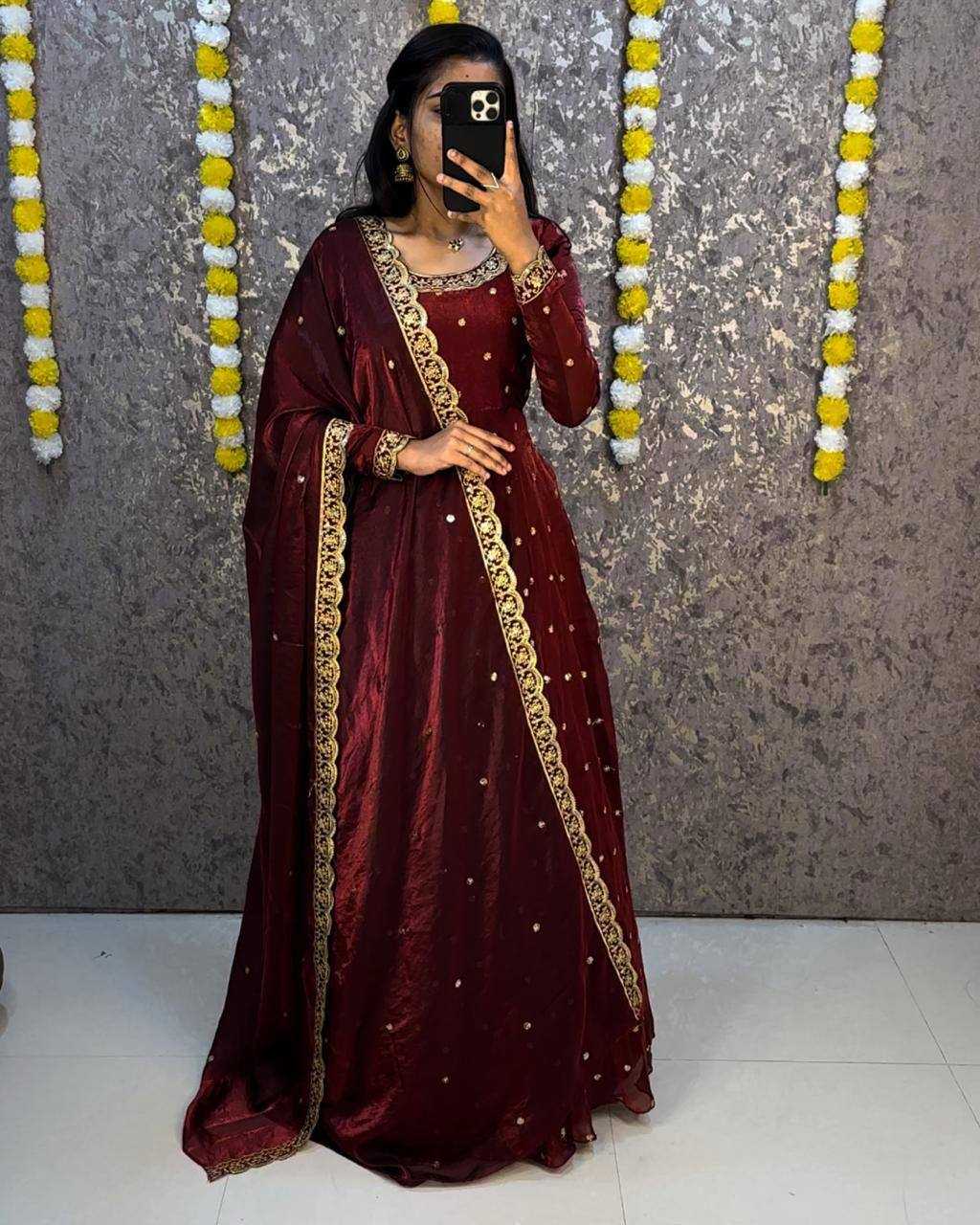 Bakrid Space Silk Embroidery Gown