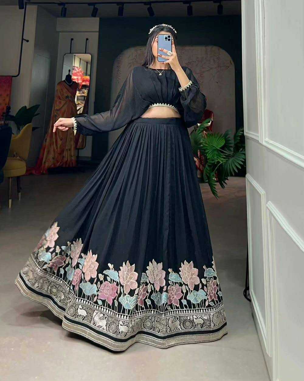 Faux Georgette Designer Lehenga in Light Green