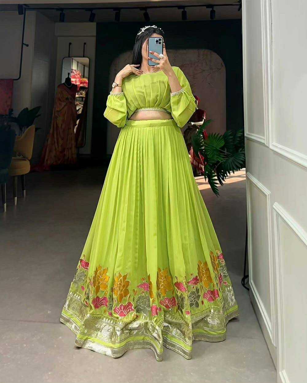 Faux Georgette Designer Lehenga in Light Green
