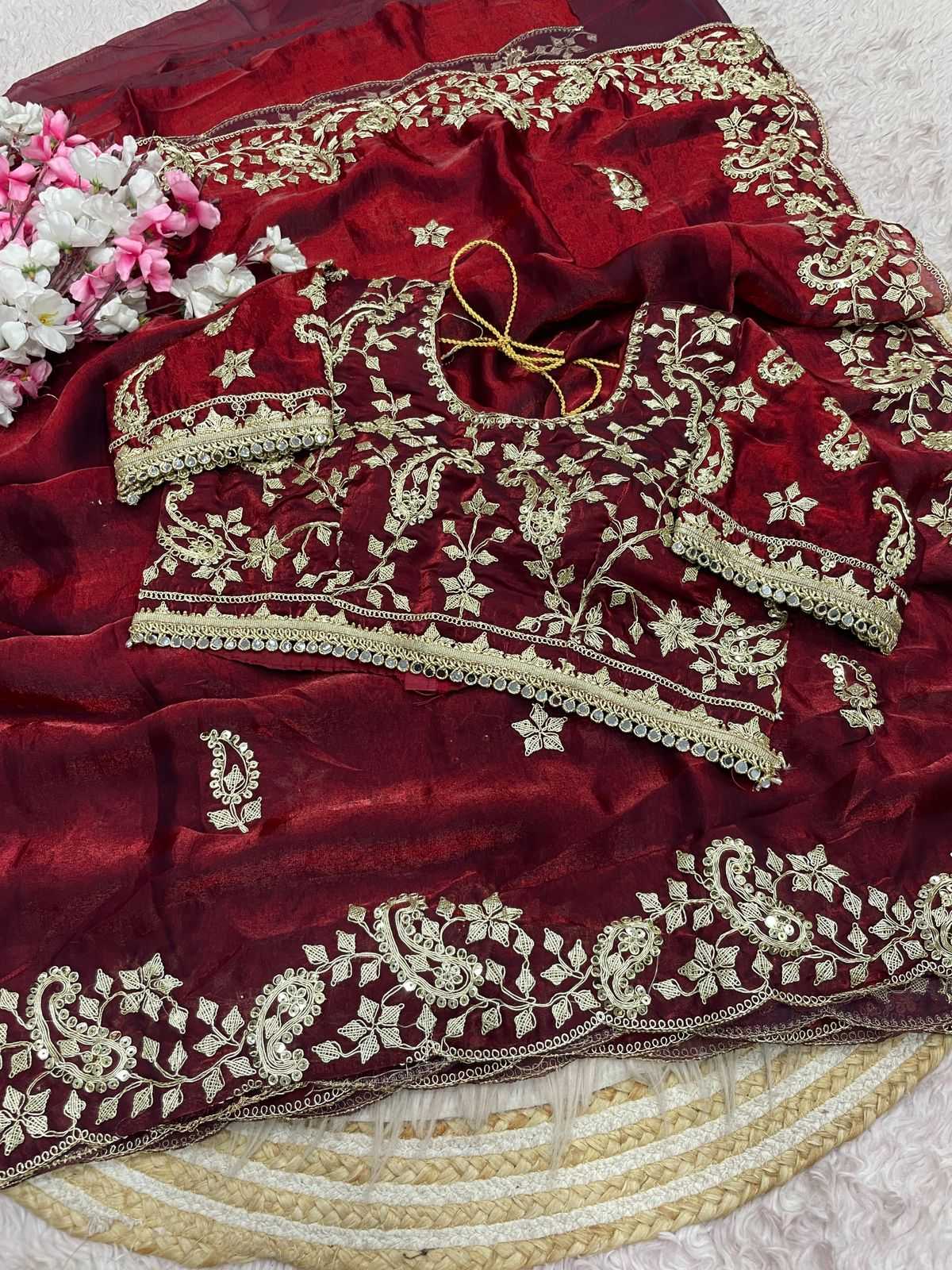 Satin Embroidered Saree