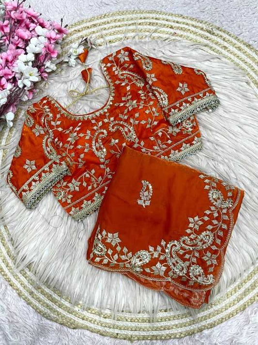 Satin Embroidered Saree