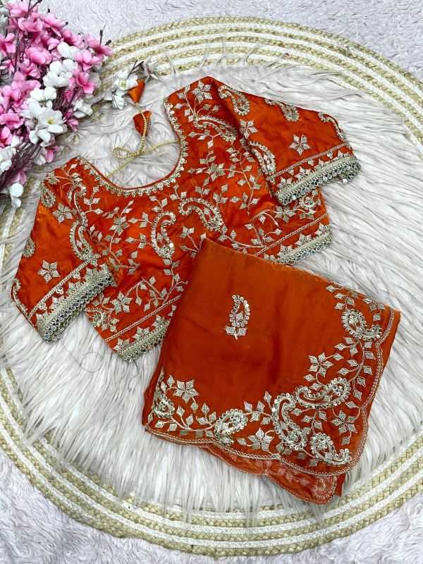 Satin Embroidered Saree