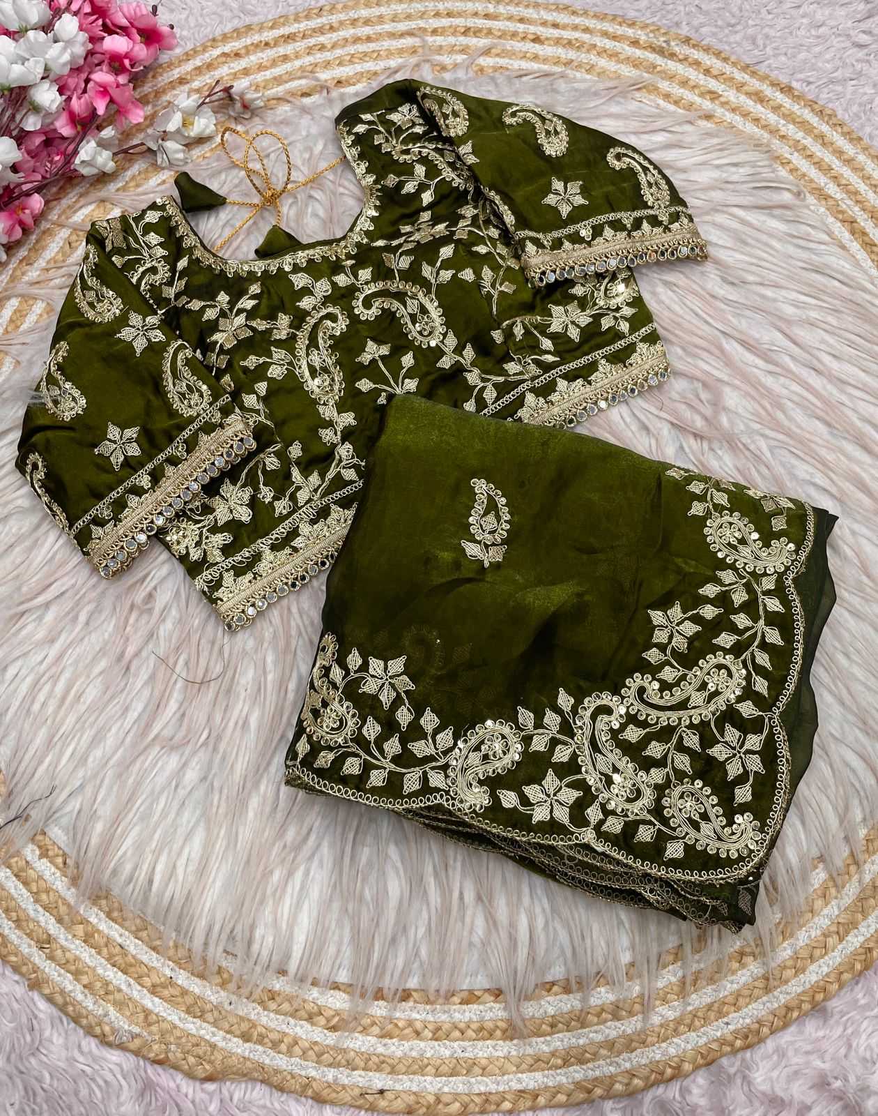 Satin Embroidered Saree