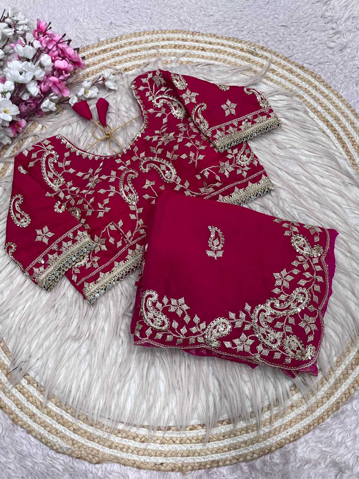 Satin Embroidered Saree