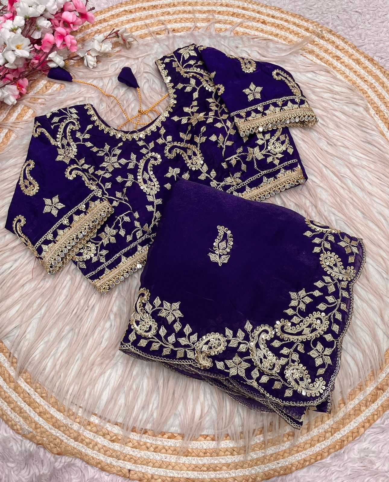 Satin Embroidered Saree