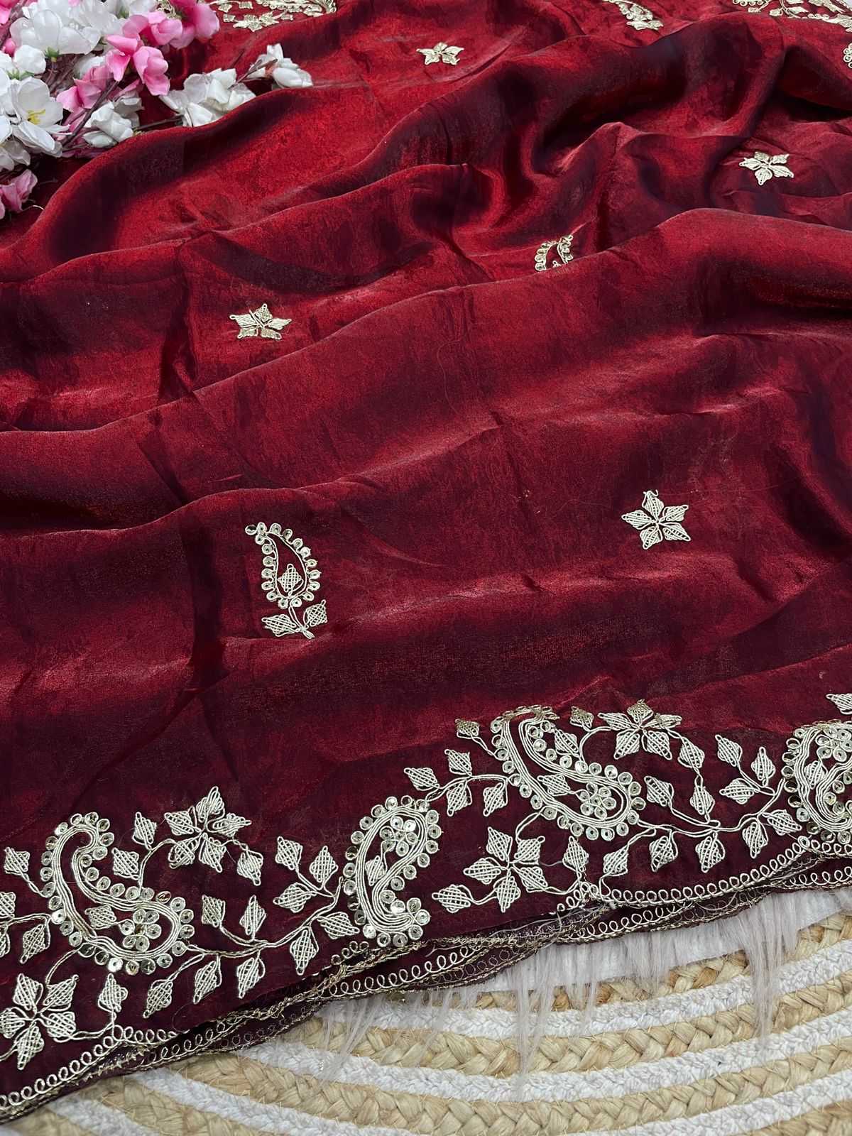 Satin Embroidered Saree