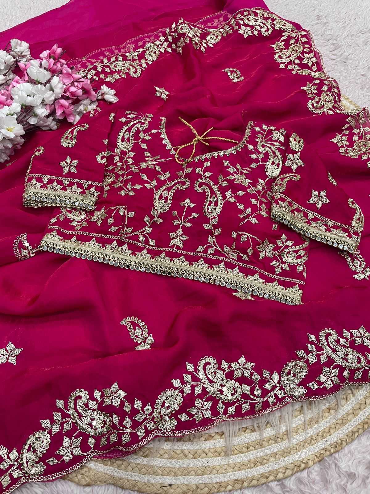 Satin Embroidered Saree