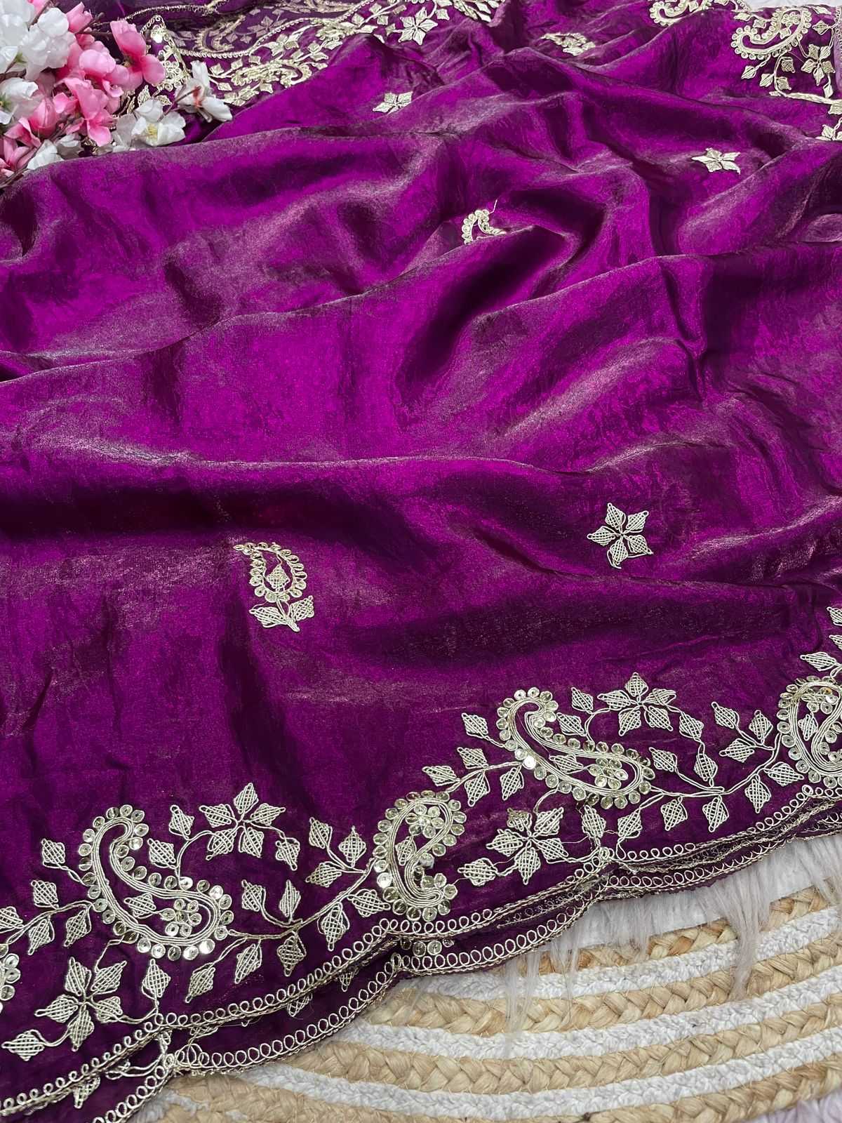 Satin Embroidered Saree
