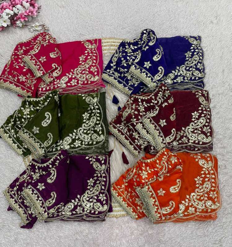 Kinjal Satin Sequence Saree in Orange