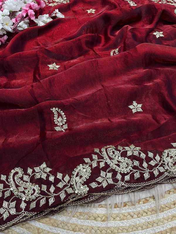 Kinjal Satin Sequence Saree in Orange