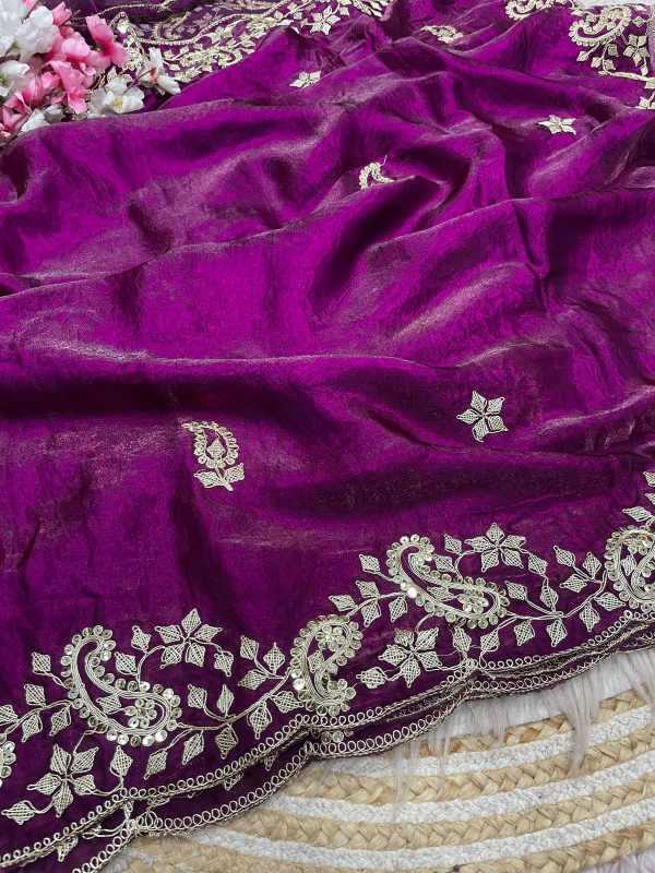 Kinjal Satin Sequence Saree in Orange