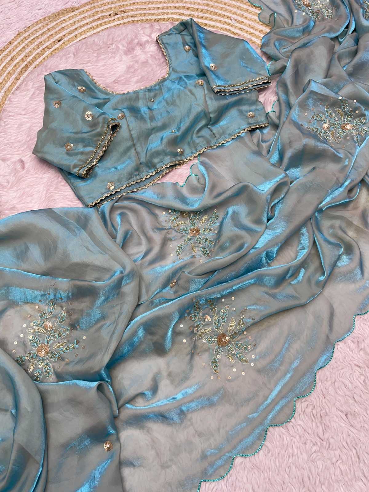 Satin Hand Work Saree