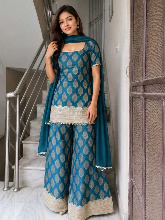 Banarasi Soft Silk Sharara Salwar Suit