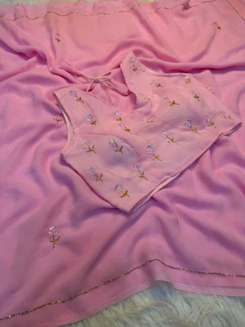 Aanya Premium Georgette Saree in Pink