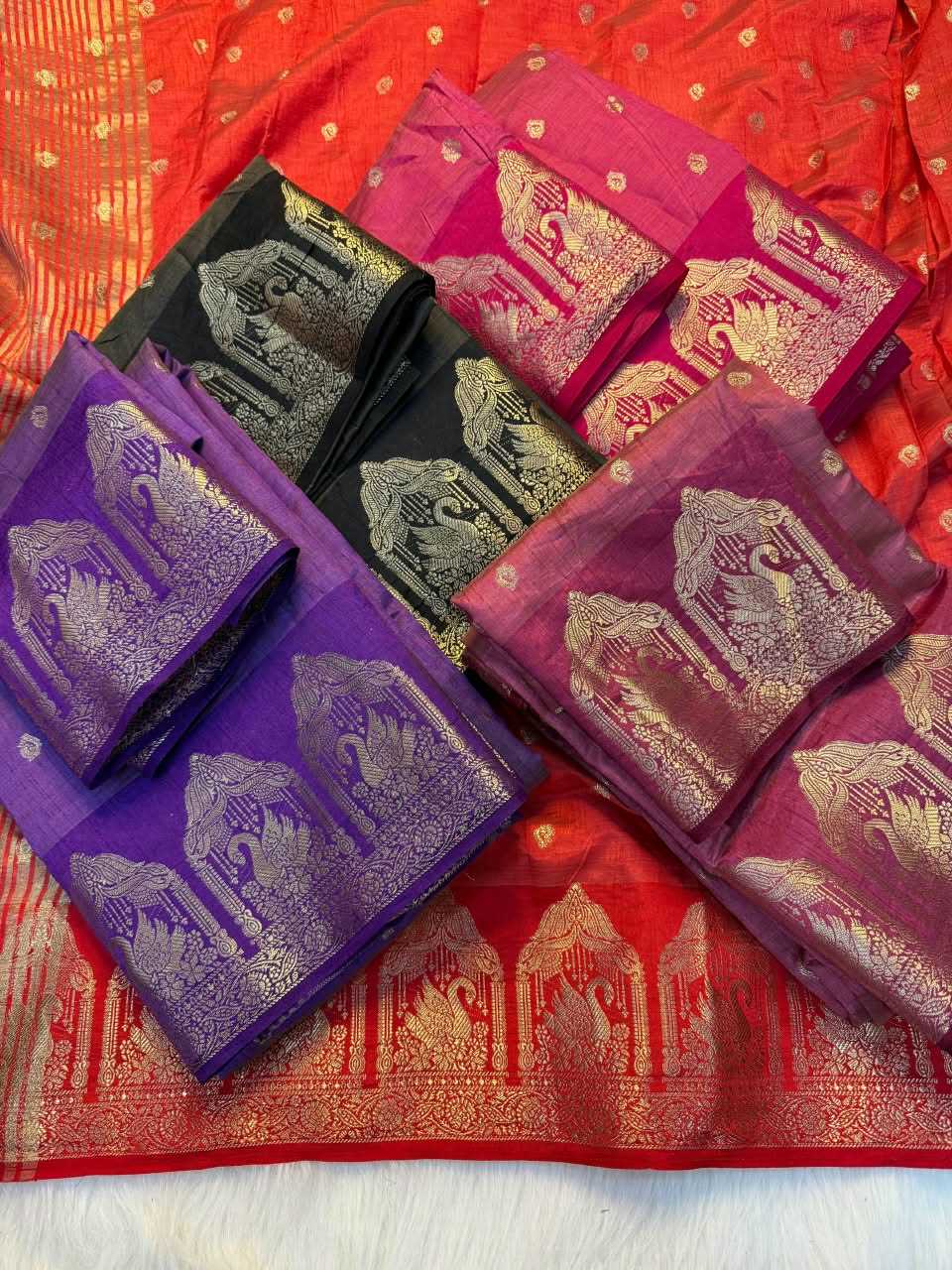 Aanya Tussar Silk Saree in Rani
