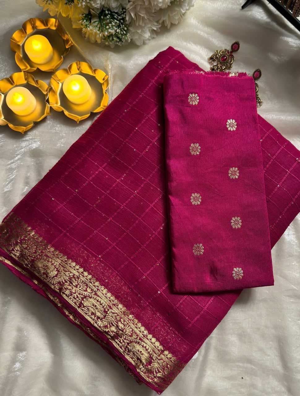 Aaradhya Premium Georgette Designer Saree in Rani
